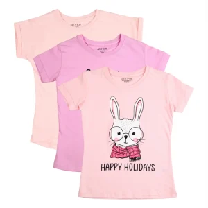 Gini And Jony Girls Multicolor Printed Cotton Knits Top Pack Of-3 Half Sleeves