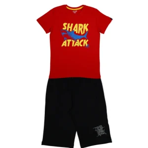 Gini And Jony Boys Red Graphic Print Cotton Co-Ordinate Half Sleeves