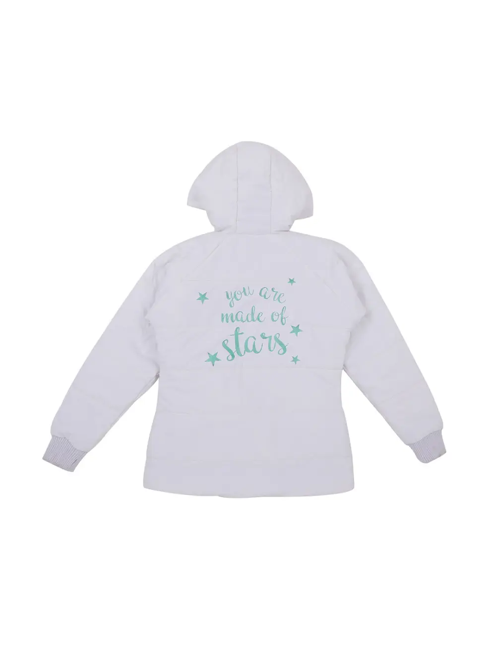 Gini And Jony Girls White Typographic Print Taffeta Heavy Winter Jacket Full Sleeves