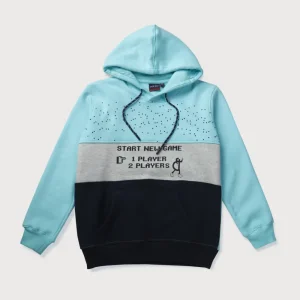 Gini And Jony Boys Blue Color Block Cotton Sweat Shirt Full Sleeves