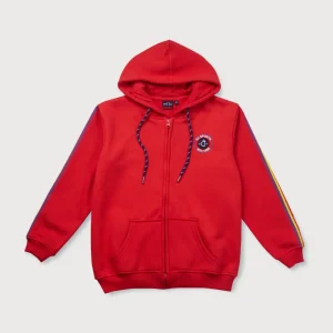 Gini And Jony Boys Red Color Block Cotton Knits Jacket Full Sleeves 18-24M