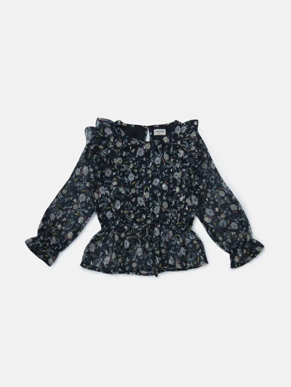 Gini And Jony Girls Black Floral Print Chiffon Woven Top Full Sleeves