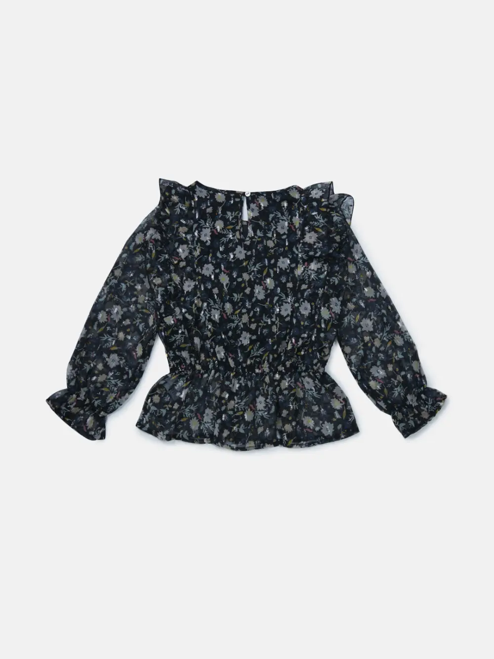 Gini And Jony Girls Black Floral Print Chiffon Woven Top Full Sleeves