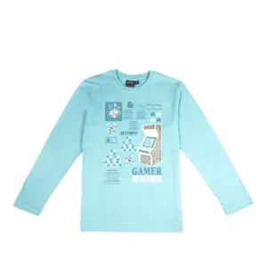Gini And Jony Boys Blue Graphic Print Cotton T-Shirt Full Sleeves
