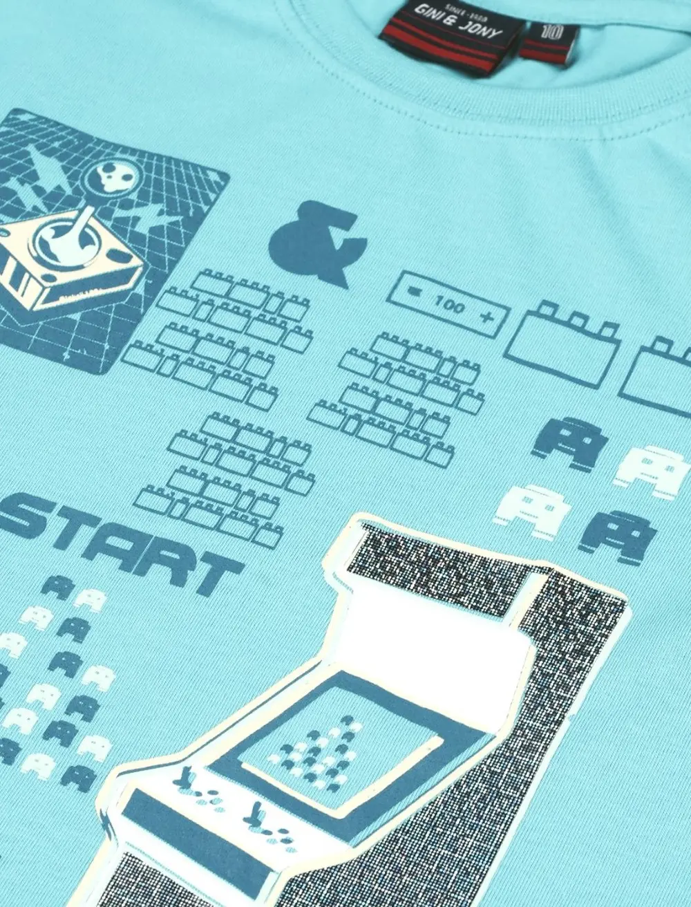 Gini And Jony Boys Blue Graphic Print Cotton T-Shirt Full Sleeves