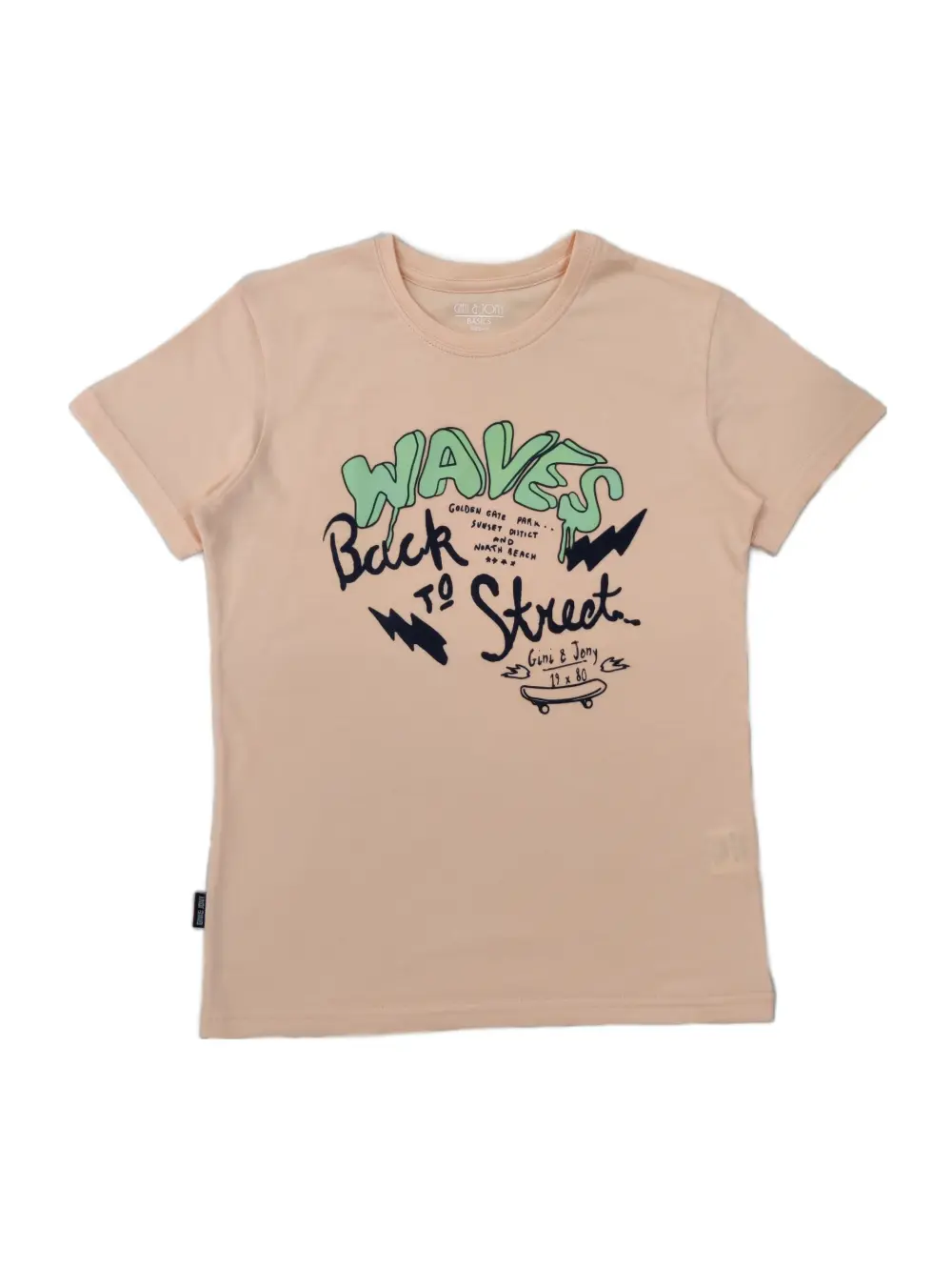 Gini And Jony Boys Peach Typographic Print Cotton T-Shirt Half Sleeves