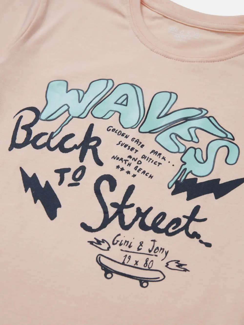 Gini And Jony Boys Peach Typographic Print Cotton T-Shirt Half Sleeves
