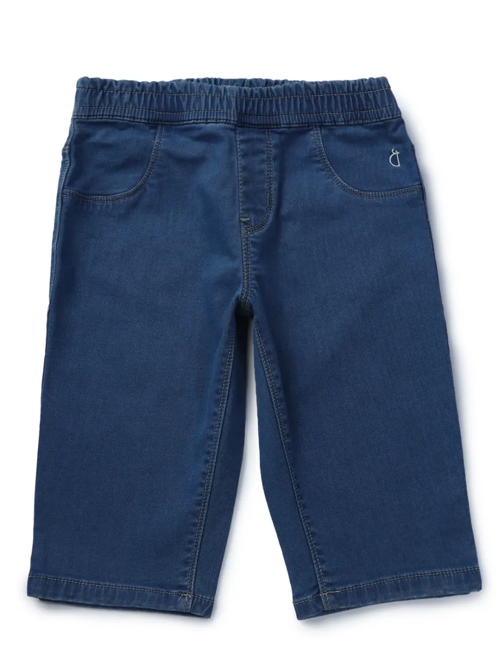 Gini And Jony Girls Blue Solid Denim Pedal Pusher Fixed Waist