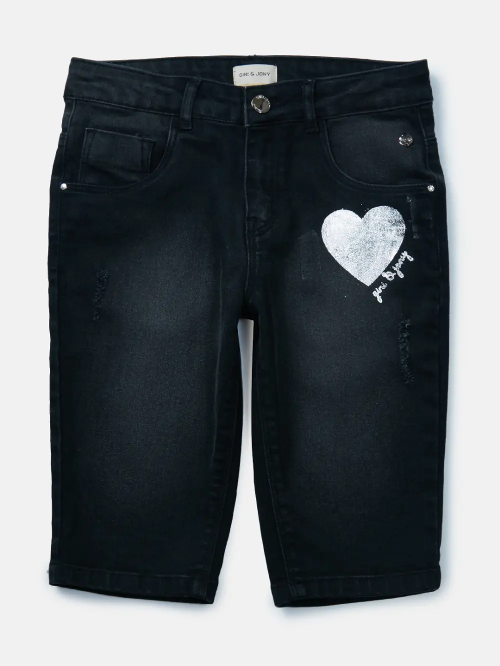 Gini And Jony Girls Navy Blue Solid Denim Fixed Waist Pedal Pusher