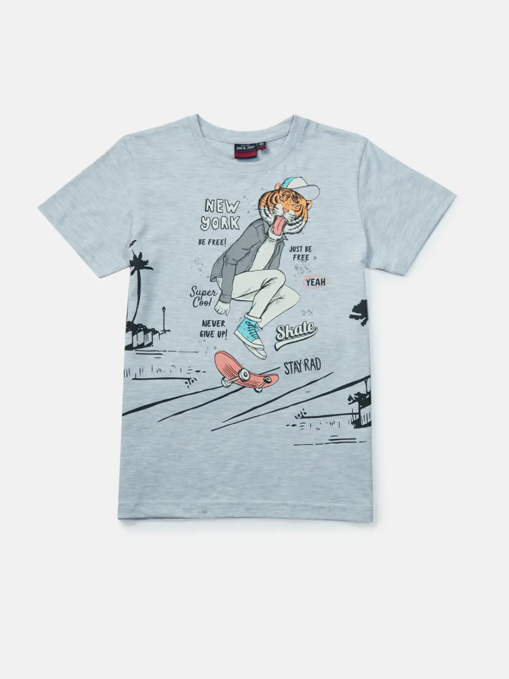 Gini And Jony Boys Grey Graphic Print Cotton T-Shirt Half Sleeves