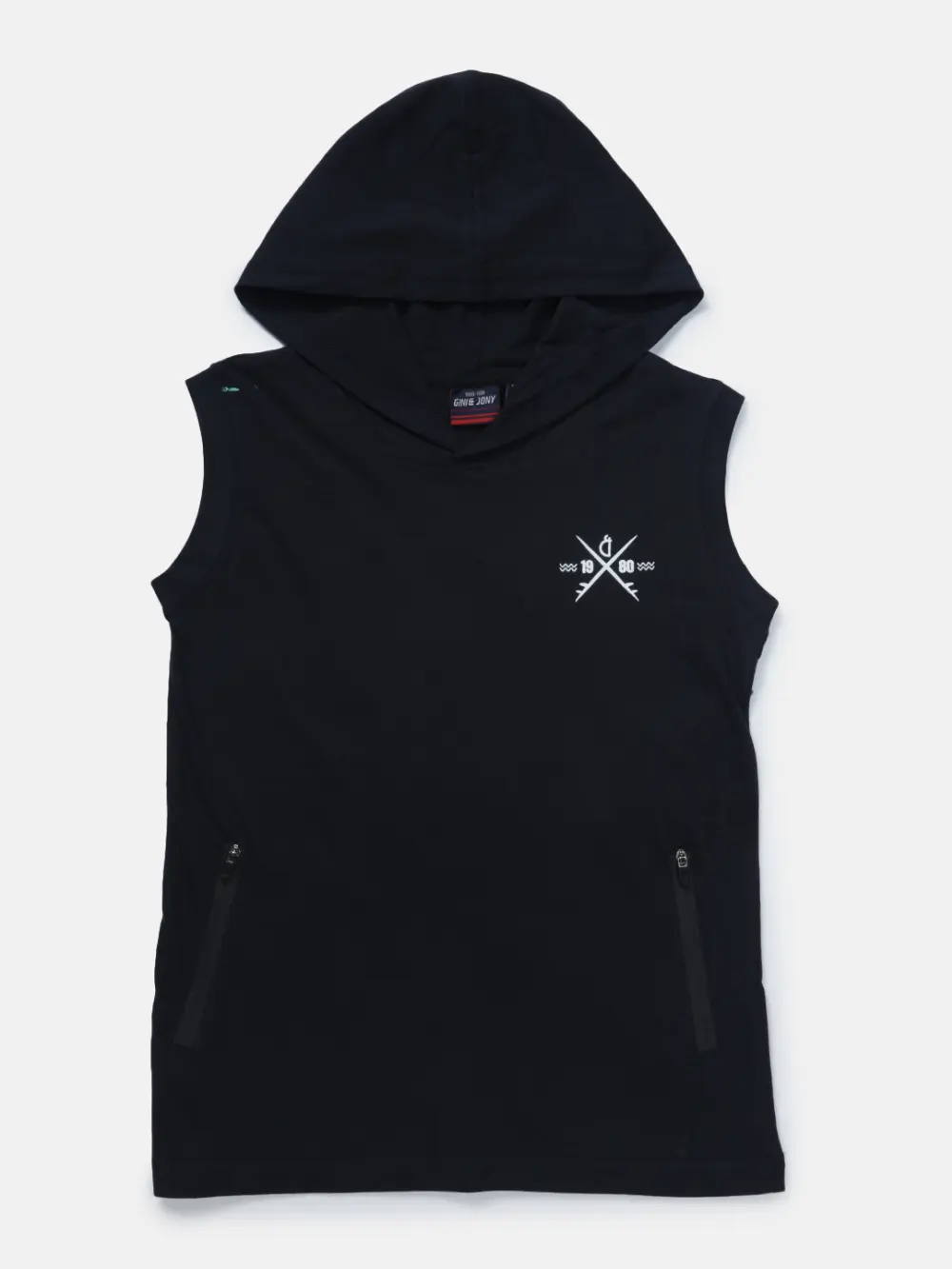 Gini And Jony Boys Navy Blue Typographic Print Cotton Sando Sleeveless