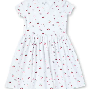 Gini And Jony Girls White Conversational Cotton Dress Half Sleeves