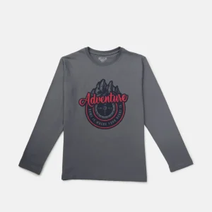 Gini And Jony Boys Grey Graphic Print Cotton T-Shirt Full Sleeves