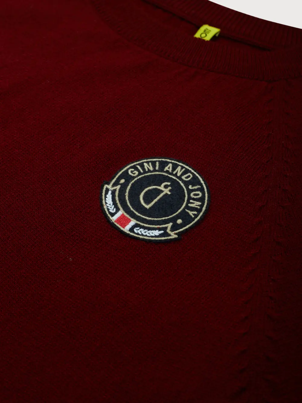 Gini & Jony Boys Red Solid Woven Full Sleeves Sweater