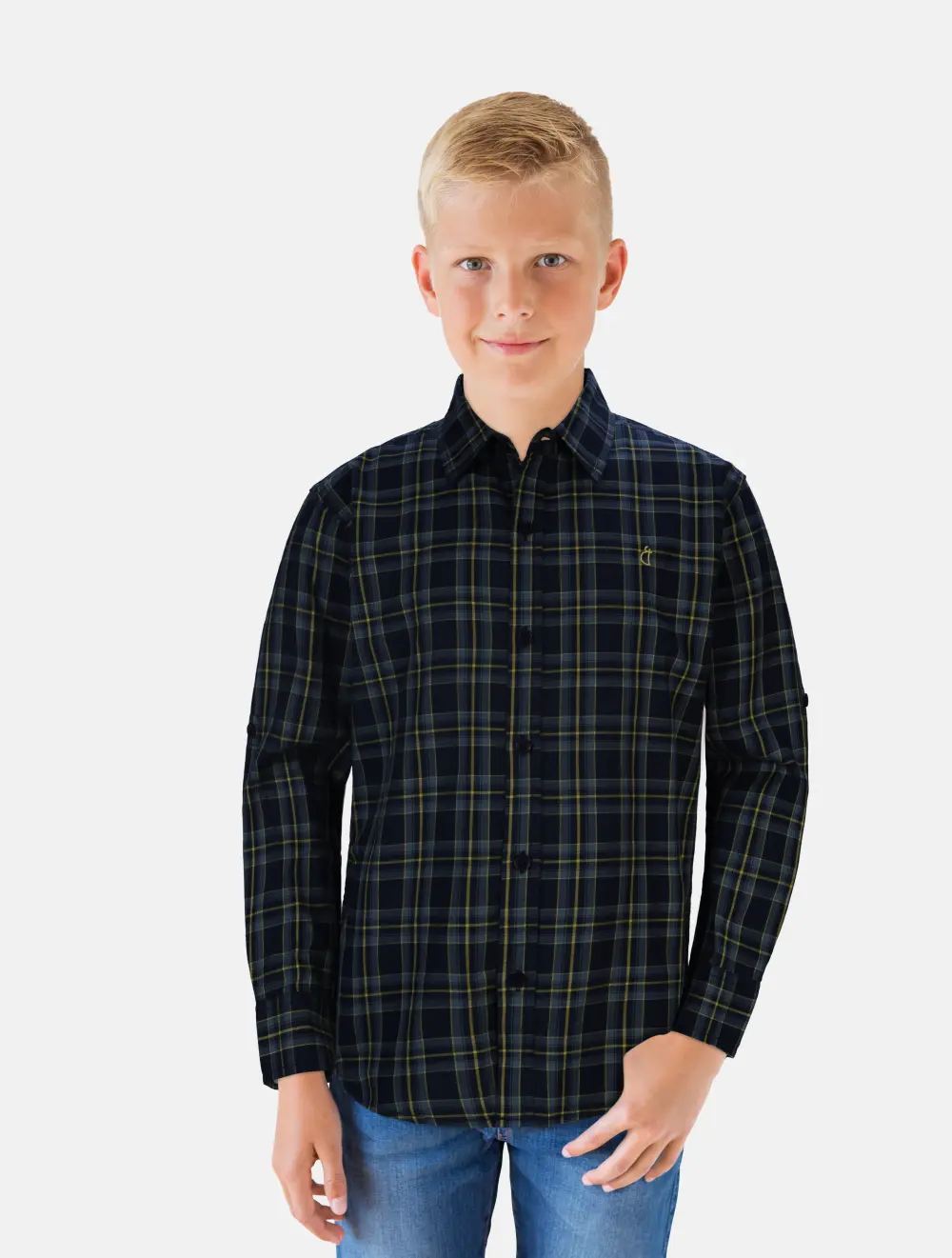 Gini And Jony Boys Navy Blue Checks Cotton Shirt Full Sleeves