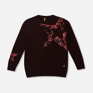 Gini And Jony Girls Maroon Sequin Acrylic Sweater Full Sleeves 9-10Y