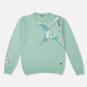 Gini And Jony Girls Green Sequin Acrylic Sweater Full Sleeves