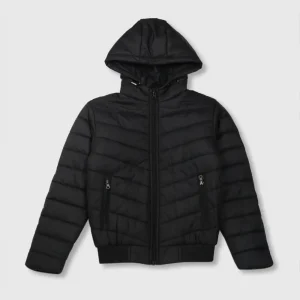 Gini And Jony Girls Black Solid Taffeta Heavy Winter Jacket Full Sleeves