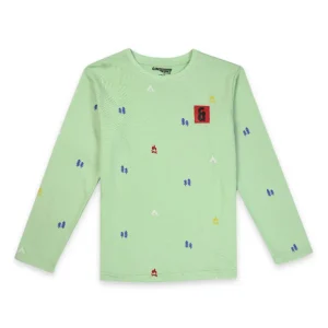 Gini And Jony Boys Green Conversational Print Cotton T-Shirt Full Sleeves