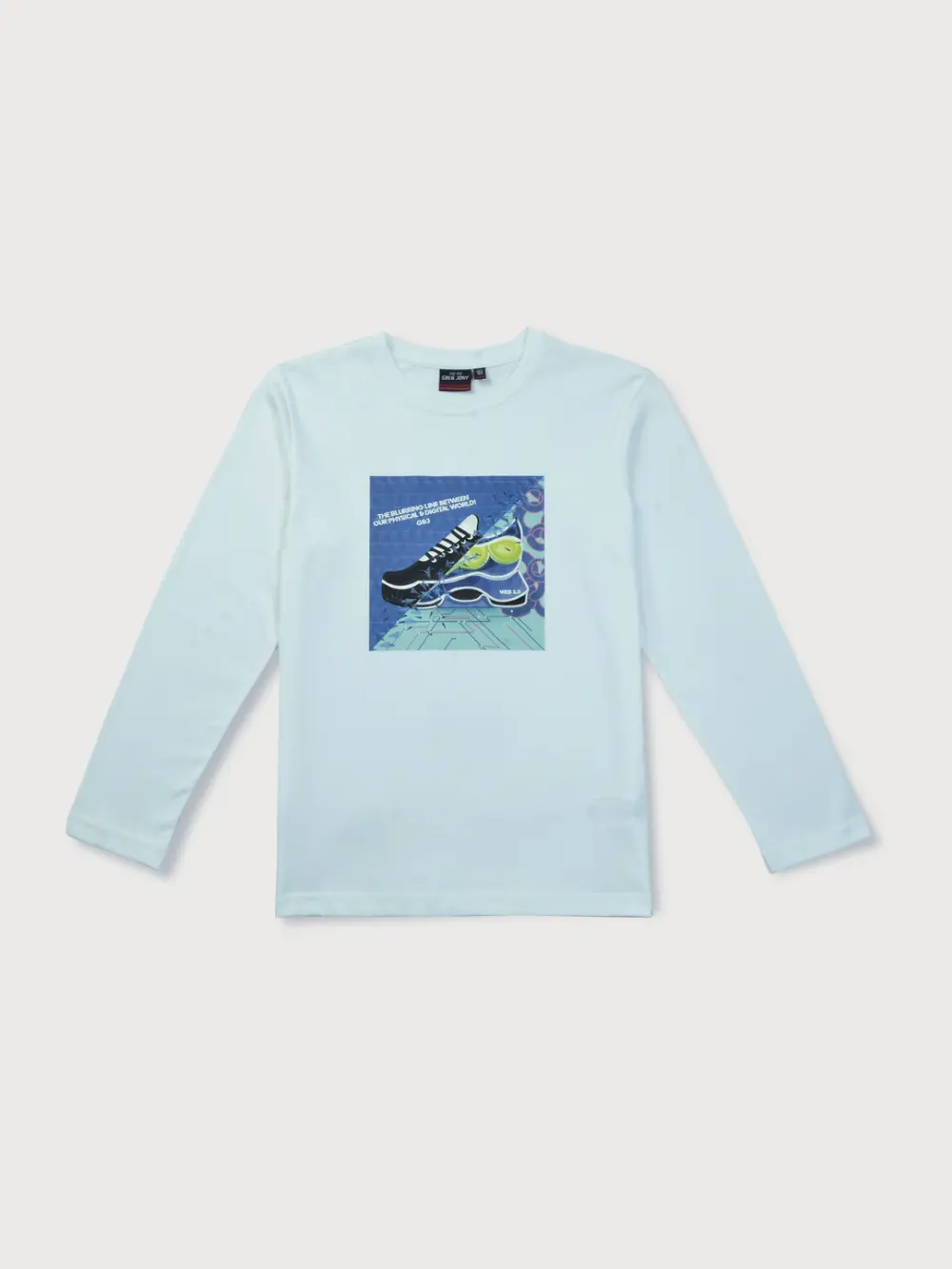 Gini & Jony Boys White Printed Cotton T-Shirt Full Sleeves