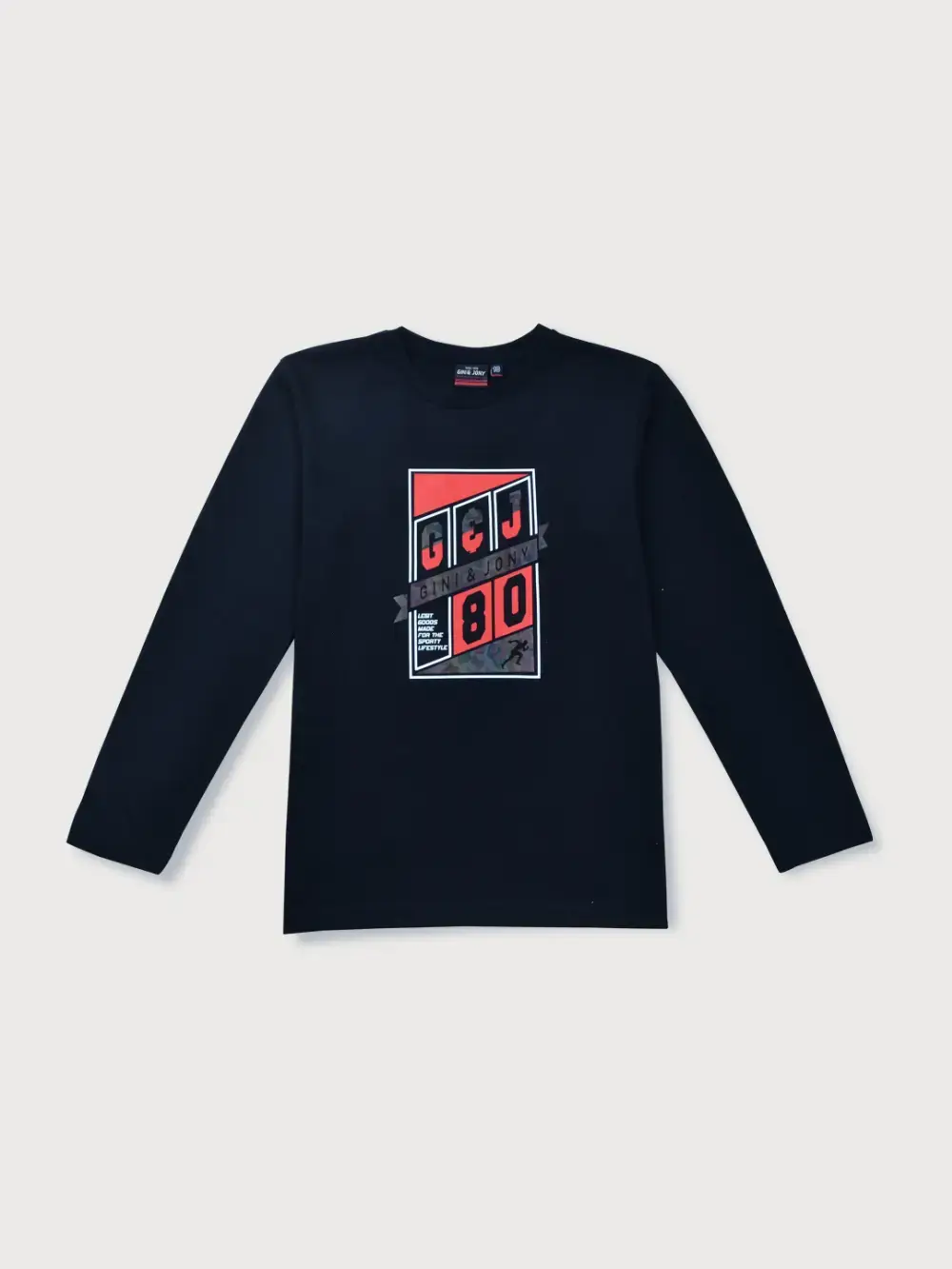 Gini & Jony Boys Blue Printed Cotton T-Shirt Full Sleeves
