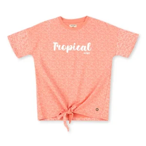 Gini And Jony Girls Peach Printed Cotton Knits Top Half Sleeves