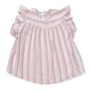 Gini And Jony Girls White Striped Cotton Woven Top Cap Sleeves