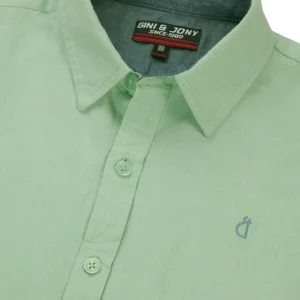 Gini & Jony Boys Green Solid Plain Dyed Cotton Twill Full Sleeves Shirt