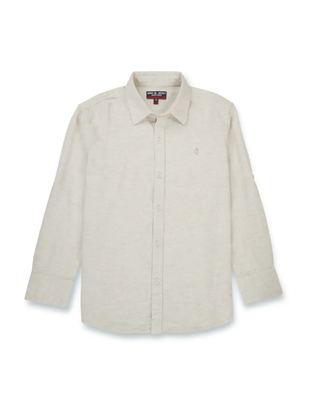 Gini & Jony Boys Off White Solid Cotton Khadi Full Sleeves Shirt