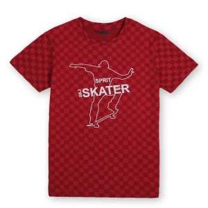 Gini & Jony Boys Red Checks Knit Half Sleeves T-Shirt