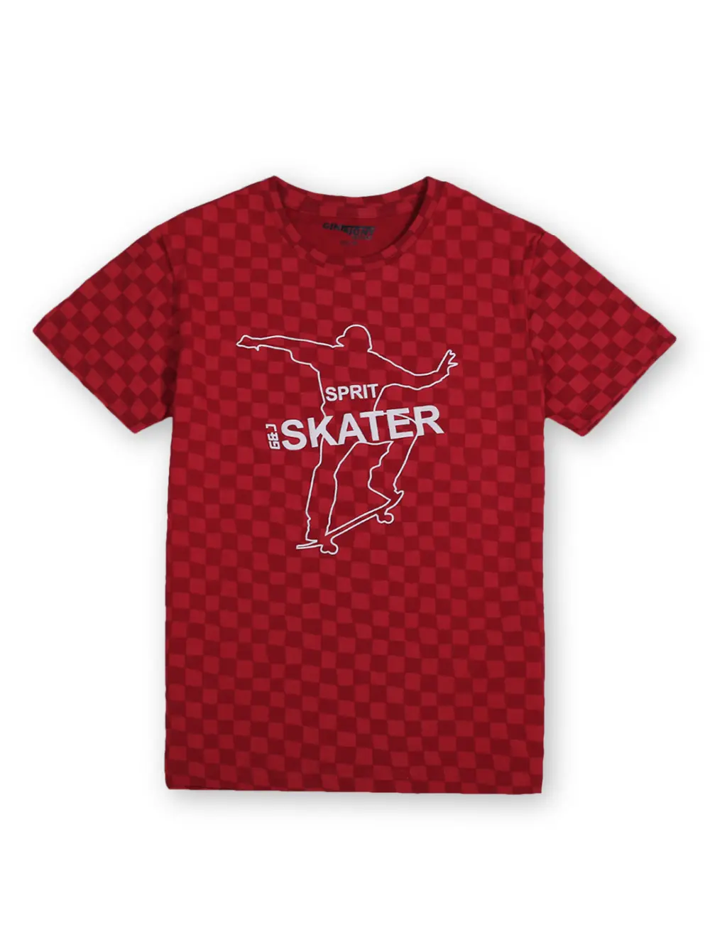 Gini & Jony Boys Red Checks Knit Half Sleeves T-Shirt