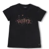 Gini & Jony Girls Black Glitter Print Knit Half Sleeves Knits Top
