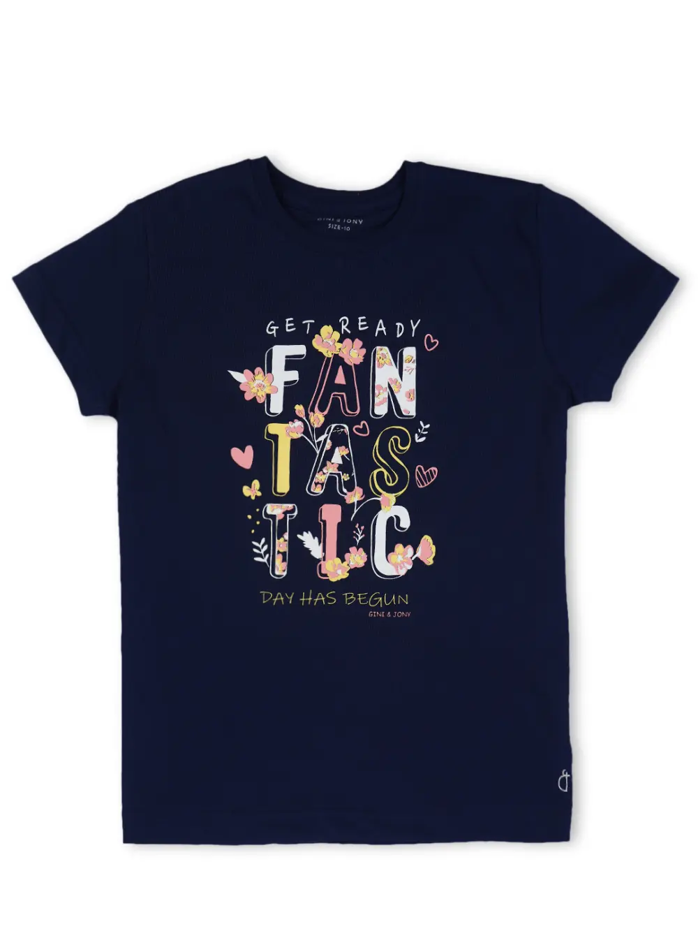 Gini And Jony Girls Navy Blue Printed Cotton Half Sleeves Knits Top