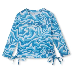 Girls Blue Printed Cotton Full Sleeves Knits Top
