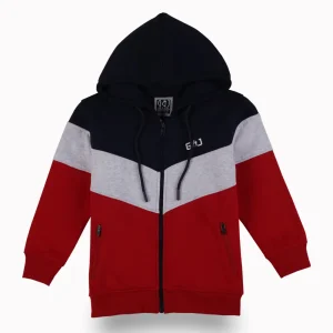 Gini And Jony Boys Red Color Block Cotton Knits Jacket Full Sleeves