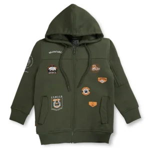 Gini And Jony Boys Olive Graphic Print Cotton Knits Jacket Full Sleeves