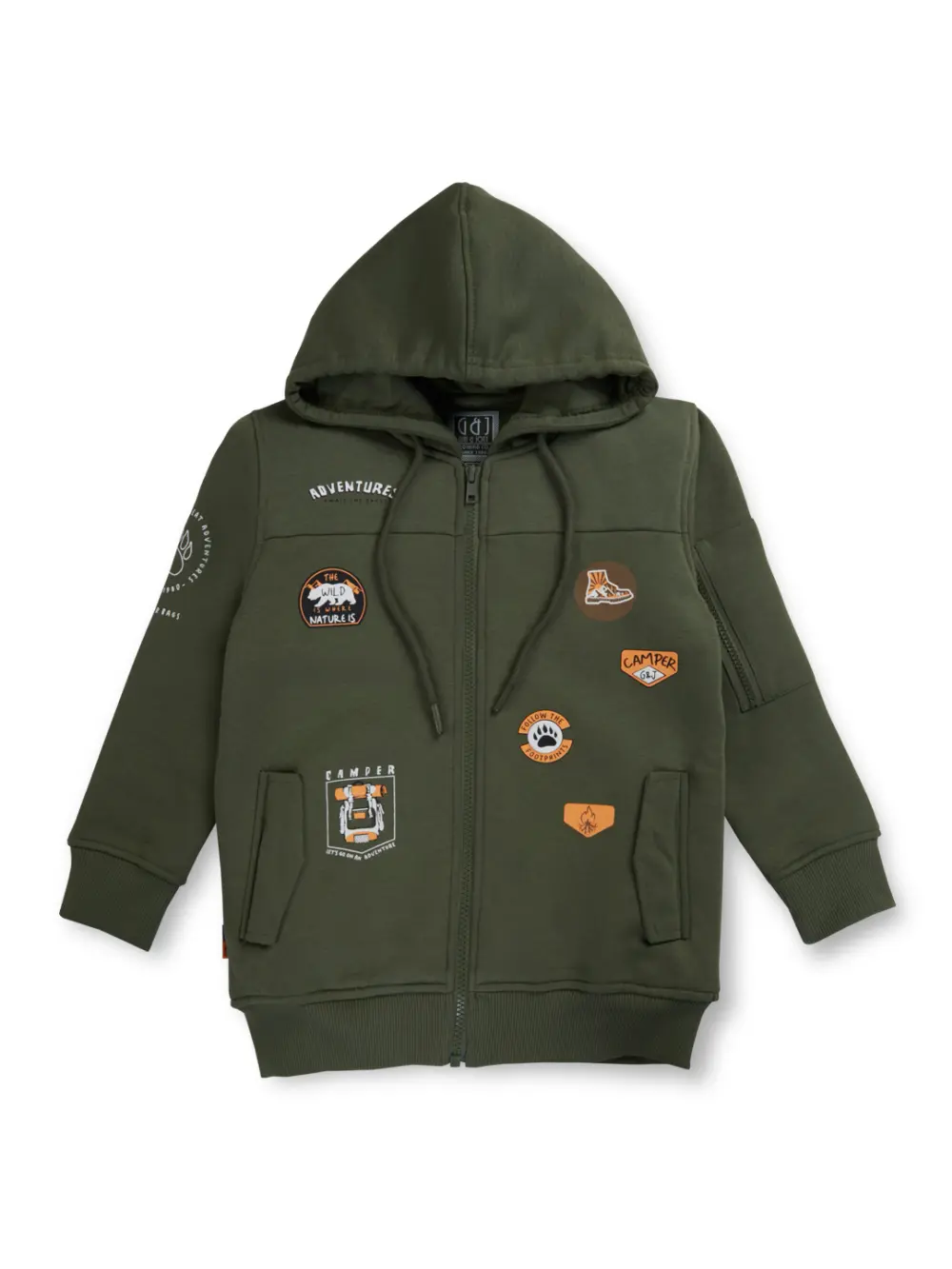 Gini And Jony Boys Olive Graphic Print Cotton Knits Jacket Full Sleeves