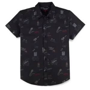 Gini And Jony Boys Black Conversational Print Cotton Shirt Half Sleeves