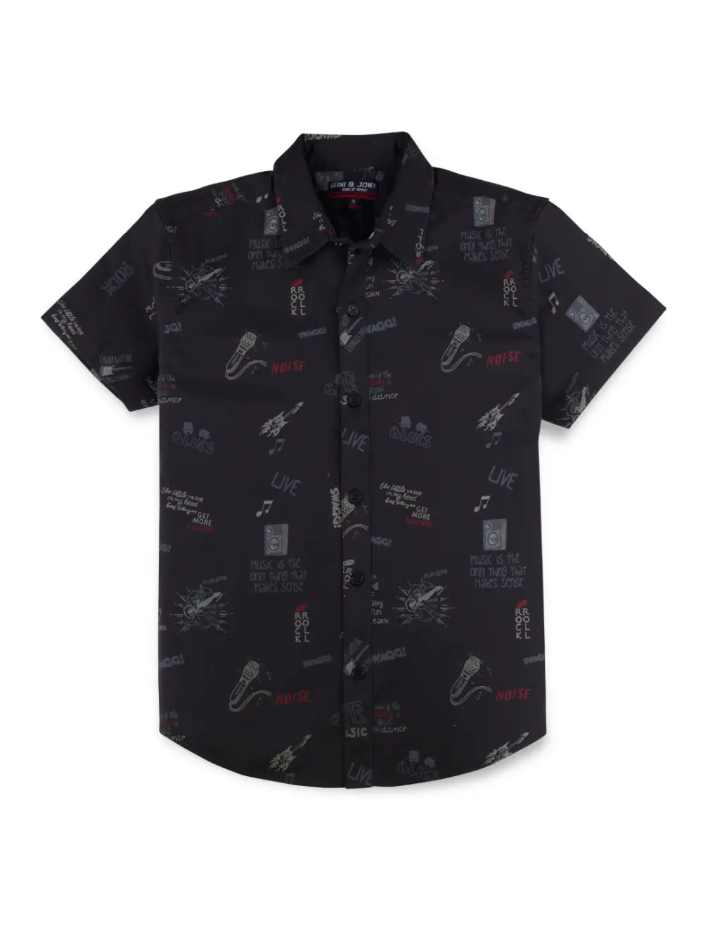 Gini And Jony Boys Black Conversational Print Cotton Shirt Half Sleeves