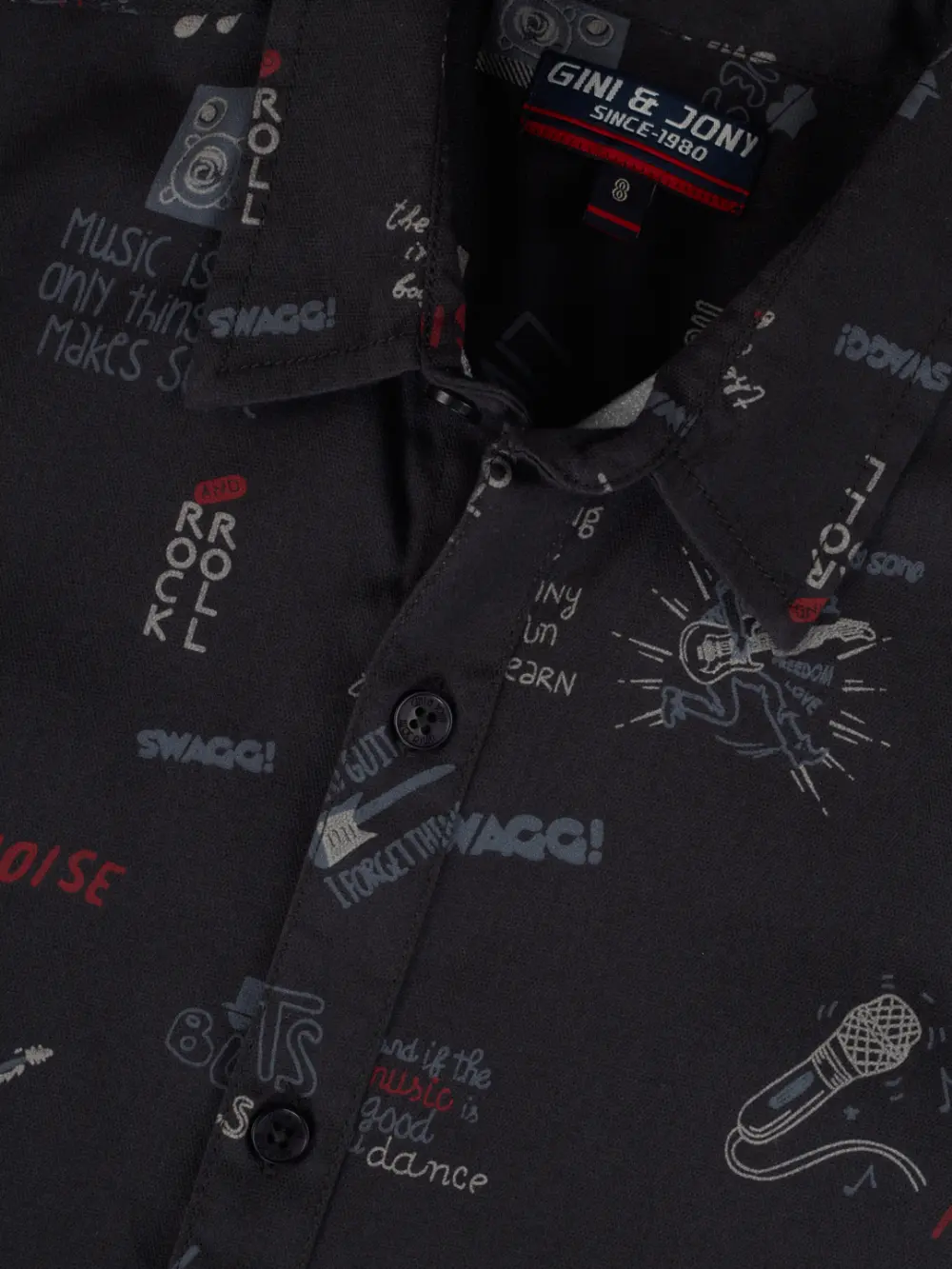 Gini And Jony Boys Black Conversational Print Cotton Shirt Half Sleeves