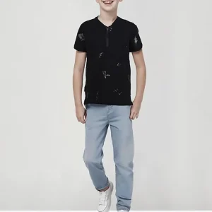 Gini & Jony Boys Black Textured Cotton Half Sleeves T-Shirt