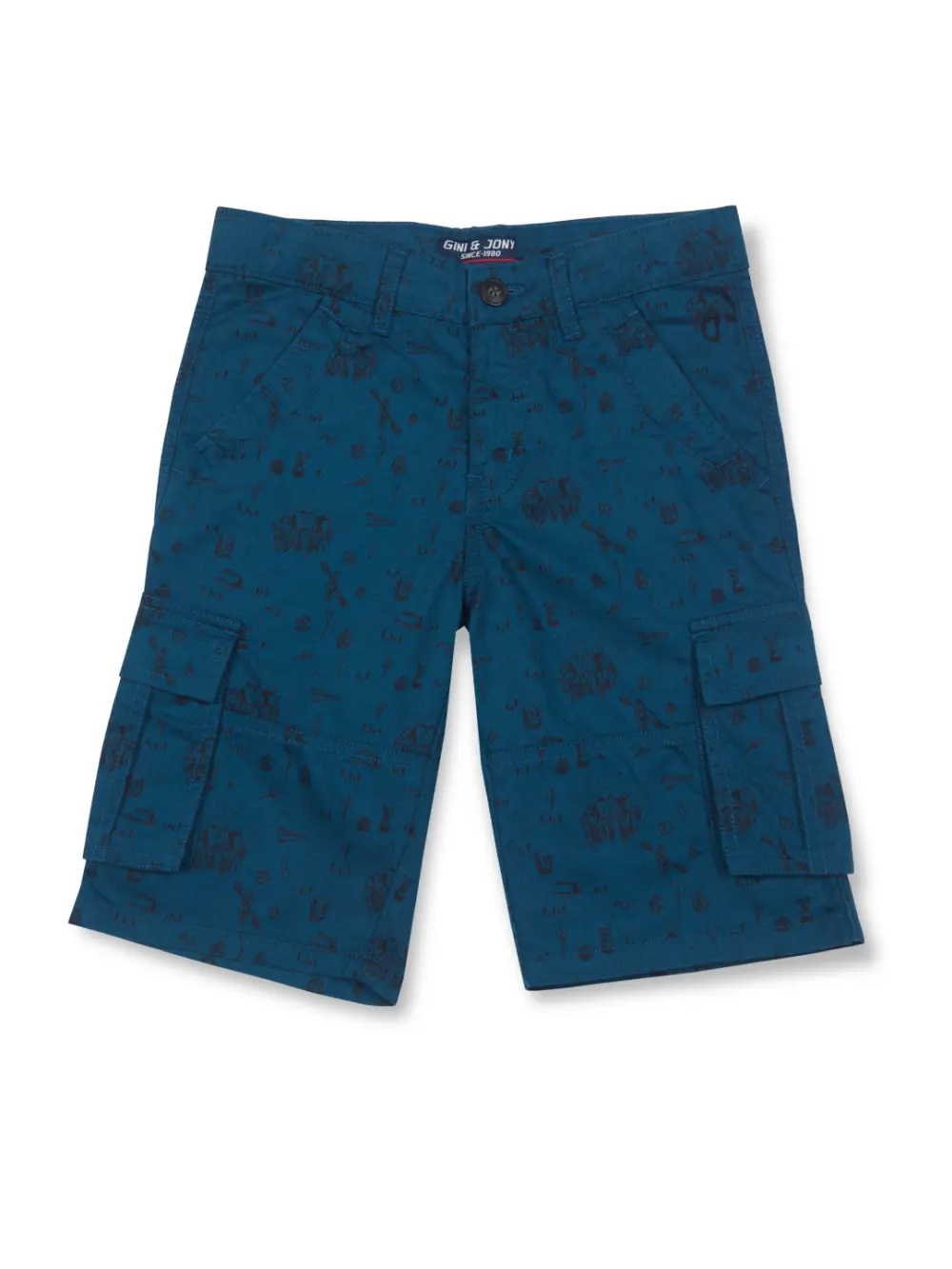 Gini And Jony Boys Blue Conversational Print Cotton Barmuda Fixed Waist