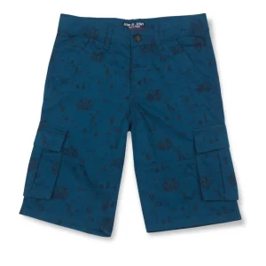 Gini And Jony Boys Blue Conversational Print Cotton Barmuda Fixed Waist