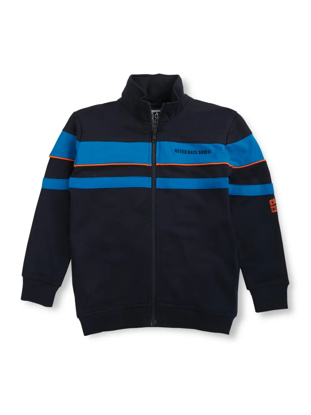 Gini And Jony Boys Navy Blue Color Block Cotton Knits Jacket Full Sleeves