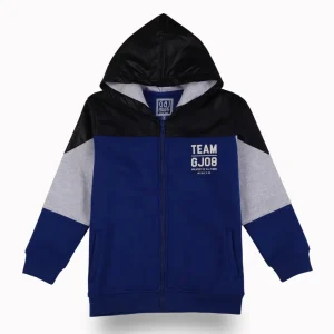 Gini And Jony Boys Blue Color Block Cotton Knits Jacket Full Sleeves