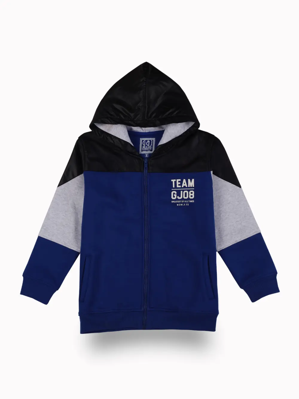 Gini And Jony Boys Blue Color Block Cotton Knits Jacket Full Sleeves