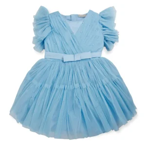 Gini And Jony Girls Blue Applique Net Dress Half Sleeves