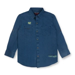 Gini And Jony Boys Blue Graphic Print Denim Shirt Full Sleeves