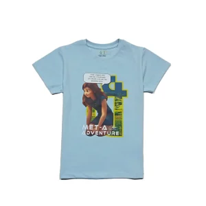 Gini And Jony Girls Blue Graphic Print Lycra Knits Top Half Sleeves 3-4 Years
