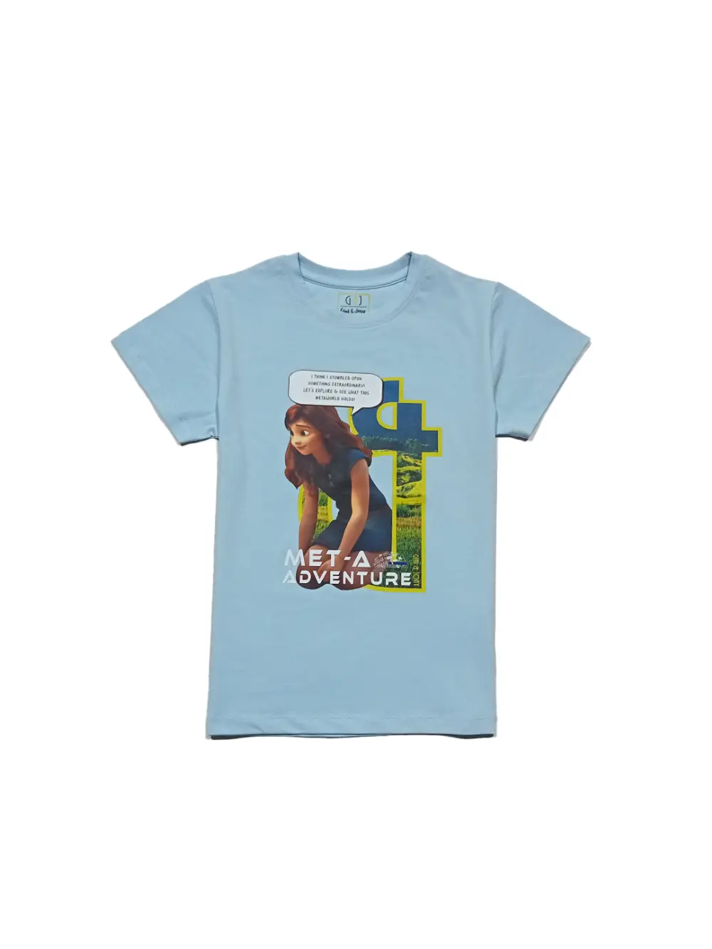 Gini And Jony Girls Blue Graphic Print Lycra Knits Top Half Sleeves 3-4 Years